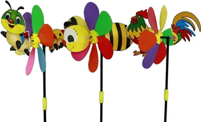 Produktbild von HAAC Windrad Tiermotiv Biene Hahn Schmetterlingsraupe Länge 52 cm Größe 23 cm