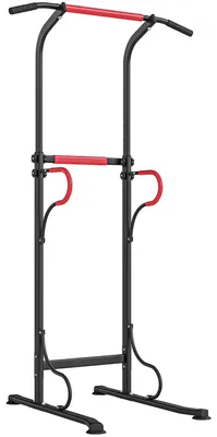 Image de Tour de musculation réglable – Barre de dips – Barre de traction – Noir et rouge