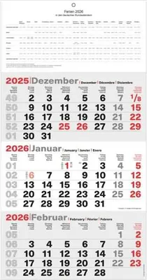 Produktbild von 3-Monatskalender 23,5x48,5cm Kalendarium 2027