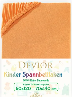 Produktbild von Devior Jersey Kinder Spannbettlaken 60x120 - 70x140 cm orange Bettlaken 100% Baumwolle bis 12cm Matratzenhöhe Gummizug