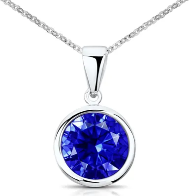 Produktbild von MATERIA Kristall Anhänger mit Stein blau - Runder Damen Kristallanhänger aus 925 Sterling Silber KA-462-Blau