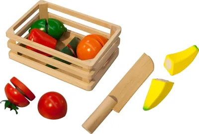 Produktbild von 20x Holzspielzeug für Kinder und Laden Zubehör Box mit Obst und Gemüse  Sonderposten Angebot