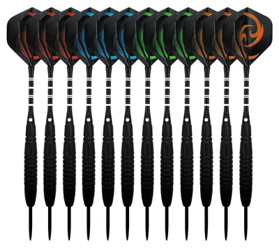 Produktbild von Dartpfeil Stahlspitze Dartpfeile Set - 23 Gramm - Schwarz - 12 Stück - Für Dartboard und Spiel