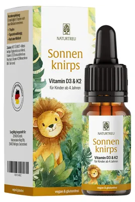 Produktbild von Vitamin D3 & K2 Tropfen für Kinder ab 4 (500 I.E.) - SONNENKNIRPS - NATURTREU®