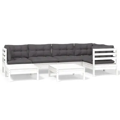 Produktbild von 7-tlg. Garten-Lounge-Set mit Kissen Weiß Kiefer Massivholz
