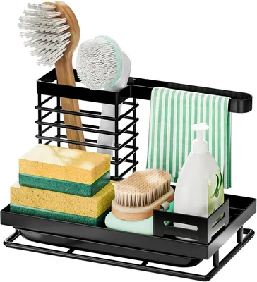 Produktbild von Spülbecken Organizer Küchen, Spüllappenhalter mit Abflusspfanne,Schwammhalter, Spülmittel Halterung Küche,Spülbürsten Halter,Spülmittel Halterung