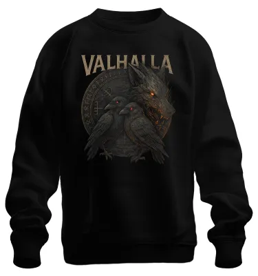 Immagine prodotto di Valhalla Odin Hugin Munin Raven Wolf Viking Runes Nordic Saga Felpa Unisex Pullover, Nero, XXL