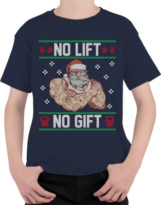Produktbild von No Lift No Gift Ugly Christmas Sweater Uni Kinder T-Shirt, Navy, 104