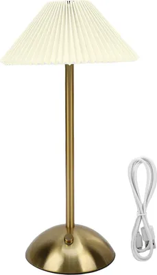Obrázek produktu pro Plisovaná stolní lampa, dotykové ovládání, 3 barvy, plynulé stmívání, dobíjecí, USB, retro, bezdrátová LED lampa na noční stolek, do obývacího pokoje,