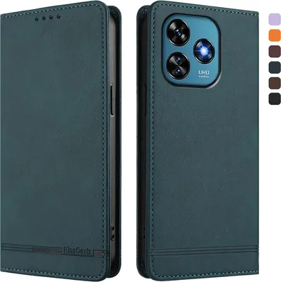 Image de Etui pour Oukitel C51, étui rétro en cuirPolyuréthaneavec support et fentes pour cartes Vert