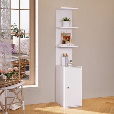 Immagine prodotto di Credenza SONNI bianca 160x58x30cm, vetrina, mobile contenitore, triplo ripiano.