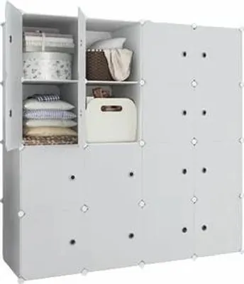 Produktbild von Großer modularer Kleiderschrank in Weiß mit 16 Regalen und XXL-Fächern