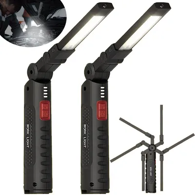 Produktbild von 2 Stück LED-Taschenlampe, Werkstatt-Handlampe, wiederaufladbar mit Magnet und Haken, 6 Lichtmodi, für Auto-Reparatur, Camping, Notfall
