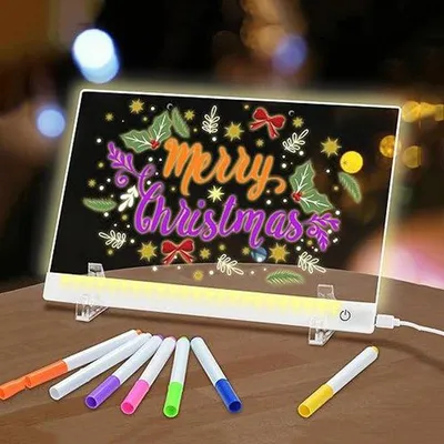Produktbild von Lichtgevendes LED-Notizbuch - 6-Farben LED-Schreibbrett mit Berührungsbetätigung - Verleihbares beleuchtetes Zeichenbrett für Büro - 7-Stifte - Geschenk für Präsentationen, Weihnachten, Geburtstag - 30x20cm