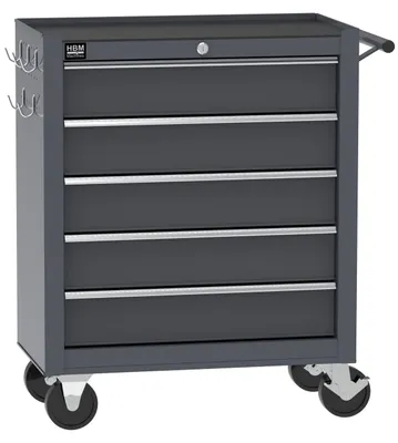 Produktbild von HBM Werkzeugwagen mit 5 Schubladen, 62 cm, grau