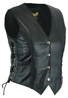 Produktbild von Leatherick Damen Braided motorradfahrer stil Leder weste schwarz - M (10)