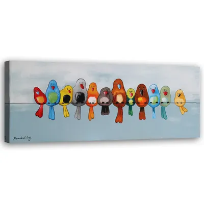 Image de Toile « Oiseaux colorés » 150 x 50 Feeby Image colorée pour le mur, prête à être accrochée