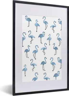 Produktbild von MuchoWow® MuchoWow® Gerahmtes Poster Blau - Flamingo - Muster 40x60 cm - Poster mit zchwarzem Bilderrahmen - Poster in Rahmen