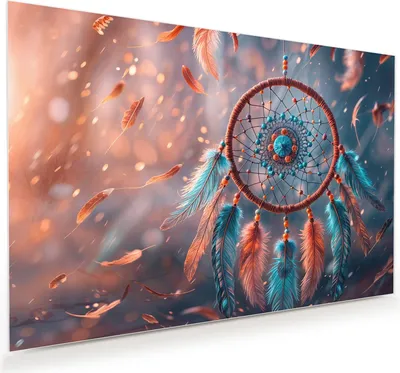 Produktbild von Glasbild 120x80cm in XXL für Wohnzimmer, Schlafzimmer Motiv Traumfänger Federn
