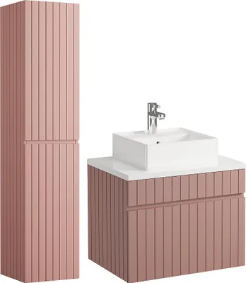 Produktbild von Waschbeckenunterschrank hängend mit Ablagen & Aufsatzwaschbecken - Streifenoptik - Rosa - 60 cm - SATARA