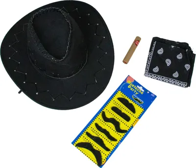 Produktbild von Cowboy Kostümset 9-tlg. 414044 | Schwarz - Cowboyhut Halstuch Bärte