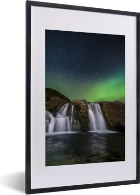 Produktbild von MuchoWow® Gerahmtes Poster Nordlicht - Wasserfall - Island - Natur 40x60 cm - Poster mit Schwarzem Bilderrahmen Wandposter Rahmen Foto Bilder - Poster in Rahmen