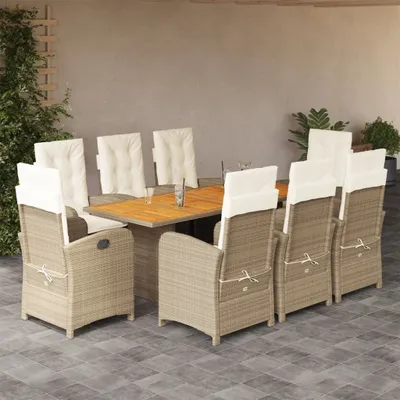 Produktbild von Möbel 9-tlg. Garten-Essgruppe mit Kissen Beigemischung Poly Rattan - Gartenmöbelgarnituren 3212285