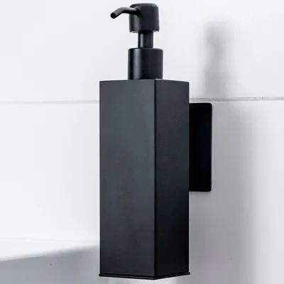 Produktbild von ELMOWO - Edelstahl Seifenspender 220ml ohne Bohren in schwarz matt für Wandmontage - Bad und Küche Flüssigseifenspender für die Wand für Flüssigseife