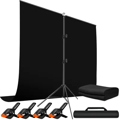 Productafbeelding van Heysliy fotobackdrop, zwart, met statief, 2x2 meter en 1,5x2 meter – Zwarte achtergrond