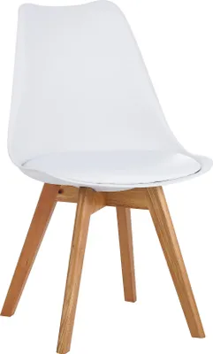 Produktbild von Esszimmerstuhl Weiße Sitzschale & -Polster Kunstleder Stuhlbeine Massivholz Eichenfarben LOVELACE