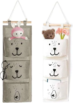 Produktbild von 2 x Wandhaken, hängende Organizer mit 3 Taschen, Badezimmertasche, Kinderhaken, Babyhaken, Stofftasche, falterfähige Wandhaken