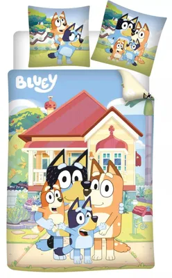 Immagine prodotto di Biancheria per culla a tema "Bluey" per asili nido, dimensioni 100x135 cm