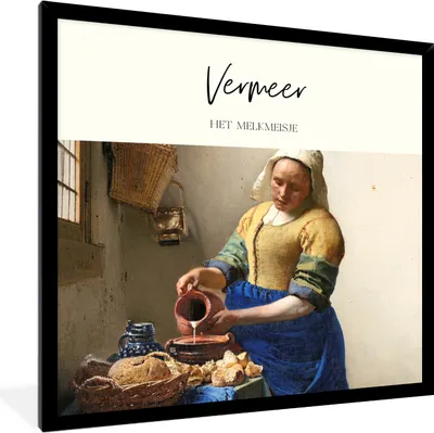 Produktbild von MuchoWow® Gerahmtes Poster Milchmädchen - Johannes Vermeer - Kunst 40x40 cm - Poster mit Schwarzem Bilderrahmen Wandposter Rahmen Foto Bilder - Mit Rahmen - Wanddekoration Schlafzimmer