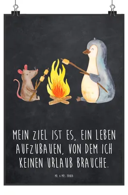 Produktbild von Mr. & Mrs. Panda Bild Pinguin Lagerfeuer DIN A5 - Kreidetafel - Geschenk, Wandbild, Maus, Marshmallows, Arbeit, drucke, wanddeko, Plakat, Liebe, Kunstdruck, Motivation