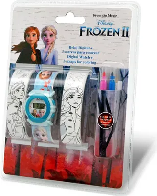 Produktbild von Disney Frozen Die Eiskönigin Digitaluhr + 2 Armbänder zum Ausmalen Elsa Anna