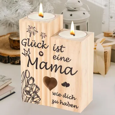 Produktbild von Mama Geschenk Kerzenständer Holz Geburtstag Weihnachten Muttertag Werdende Mutter Schwiegermutter