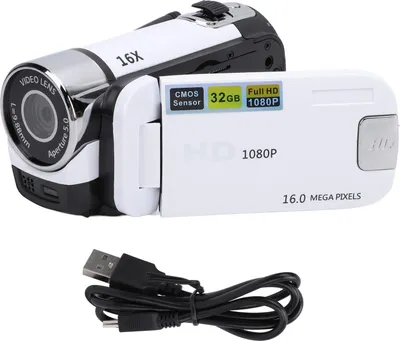 Zdjęcie produktu dla Kamera wideo z 2,4-calowym kolorowym ekranem Oświetlenie wypełniające 16 MP 1080p 16-krotny zoom cyfrowy Funkcja nagrywania w pętli zapobiegająca drganiom Kamera do podróży Nagrywanie wzrostu Biały