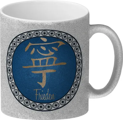 Produktbild von Chinesisches Zeichen für Frieden Glitzer-Kaffeebecher in blau
