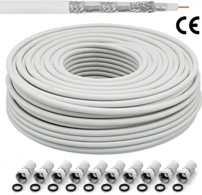 Produktbild von ORSEM 50m Sat Koaxial Kabel 140dB / 6-Fach geschirmt Ø 8,4 mm für DVB-S S2 / DVB-T & DVB-C Full HD 4K HDTV Antennenkabel inkl. 2x F-Stecker