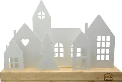 Produktbild von UNUS® Häuser-Aufsteller Stadt Holz Metall Deko-Häuser 4 Häuser weiß