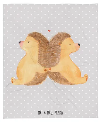 Produktbild von Mr. & Mrs. Panda Plaid Igel händchenhaltend - Grau Pastell - Geschenk, Lieblingsmensch, Verknallt, Verlobung, Hochzeit, Decke, Freundin, Tagesdecke, Kuscheldecke, Love