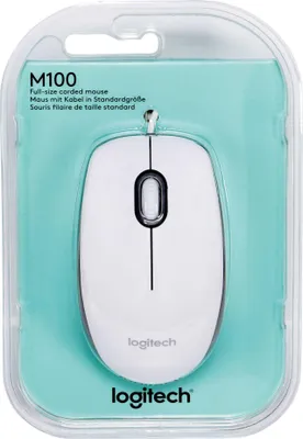 Zdjęcie produktu dla Logitech M100, Oburęczny, Optyczny, USB Typu-A, 1000 DPI, Biały