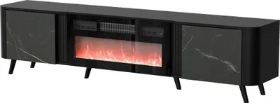 Produktbild von Furniture24 Fernsehschrank Volare Mit Elektrischem Kamin  Tv-Lowboard 200 X 49 X 39 Cm Schwarz/Schwarzer San Sebastian