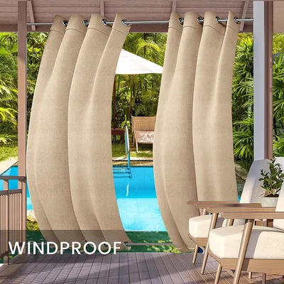 Obrázek produktu pro Topchances Sada 2 venkovních závěsů Eyelet Windproof Water Repellent Privacy Sun Shade UV Protection，275x132cm,Beige