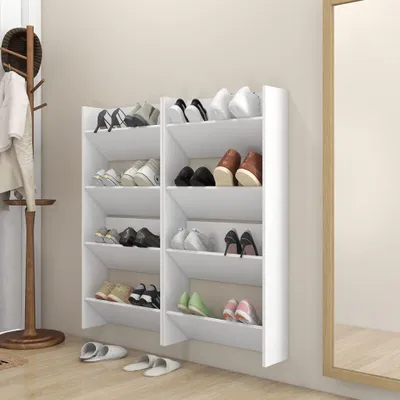 Immagine prodotto di vidaXL Scarpiere da parete, 4 pezzi, bianco, 60x18x60 cm, materiale derivato dal legno