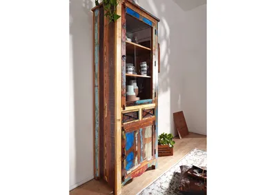 Produktbild von MASSIVMOEBEL24 Vitrine Altholz 73x45x200 mehrfarbig lackiert NATURE OF SPIRIT #115