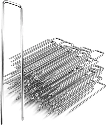 Obrázek produktu pro MIAJARD, 100 kusů pozinkovaných zemních kotev, délka 150 mm, šířka 30 mm, průměr 3 mm, určené k upevnění mulčovací fólie, fólie proti plevelu nebo pro použití při kempování