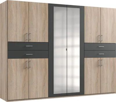 Produktbild von Kleiderschrank Taiga Drehtürenschrank mit Spiegel Ausführung wählbarEiche Sägerau / Graphit