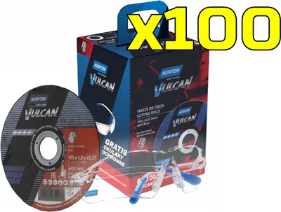 Zdjęcie produktu dla TARCZA DO CIĘCIA METALU NORTON VULCAN INOX 125x1,0 STAL 100 szt. OPAKOWANIE + GRATIS