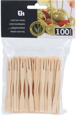 Produktbild von EXCELLENT HOUSEWARE Gabeln aus BAMBUSHOLZ Holzgabeln für Appetithäppchen Snacks Vorspeisen 9 cm 100 Stück